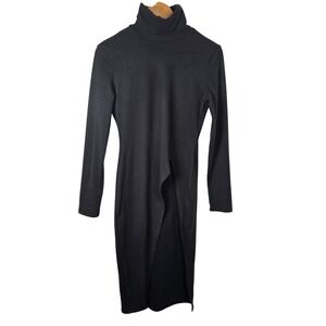 Uoozee Simple Skinny Split Side‎ Turtleneck Bodycon Midi Dress Women's Size S